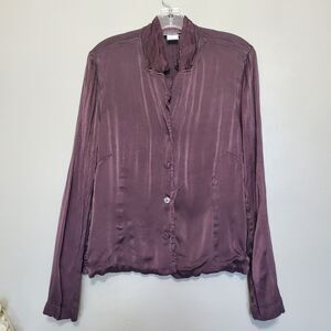 Ghost Made In England Top Womens Size Large Purple Viscose Button Up Blouse